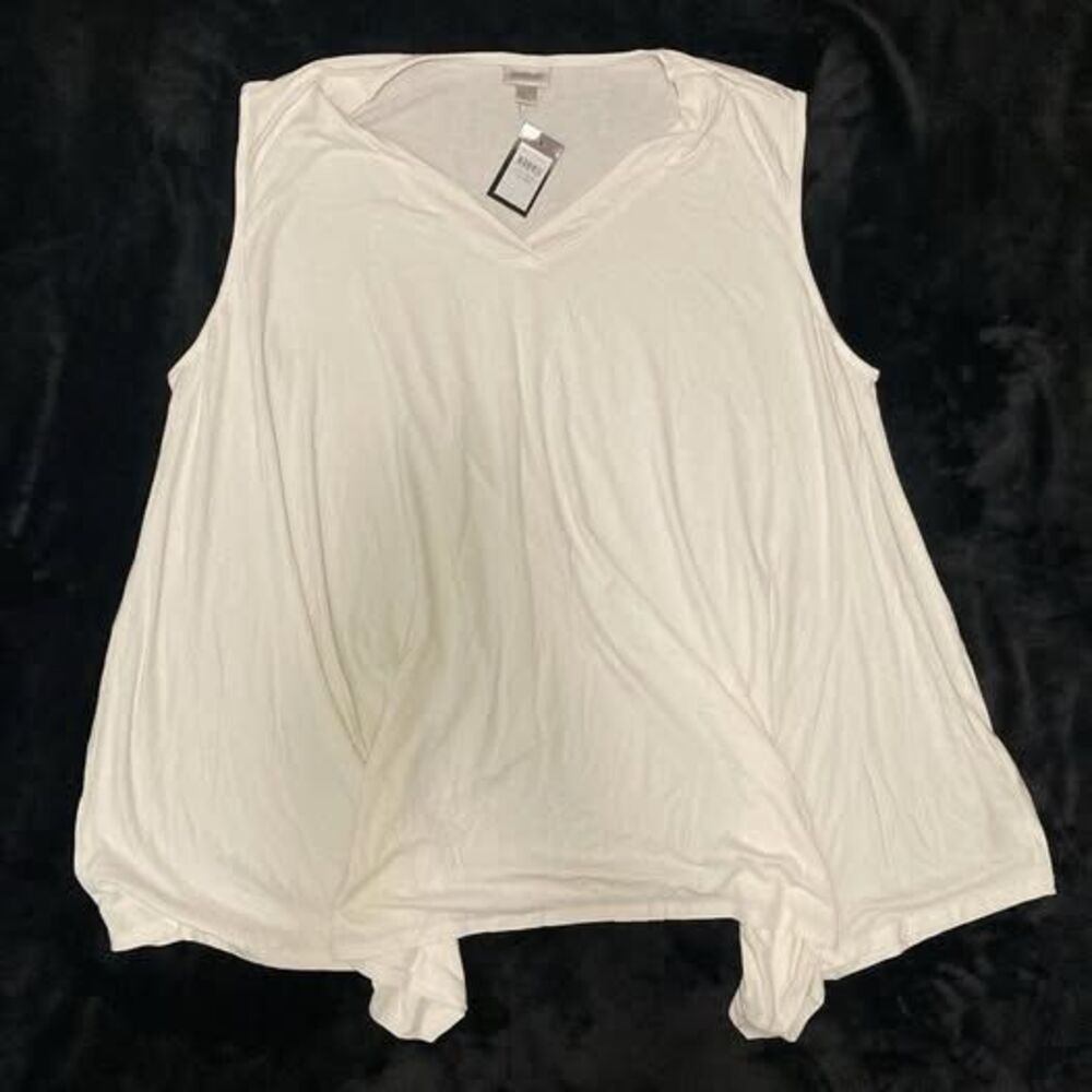 Avenue Tank Top Womens Plus Size 30 32 V-Neck Swing White Shark Bite Hem NWT